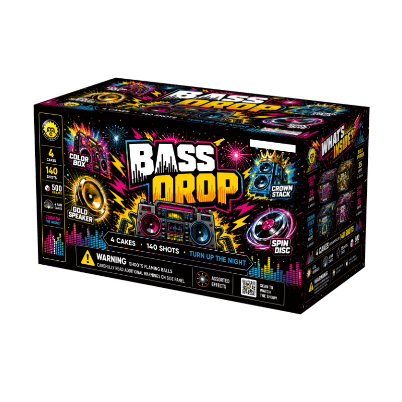 McFireworks Bass Drop 4PCS Mixed 140 Shots Assorted Cakes 2000G